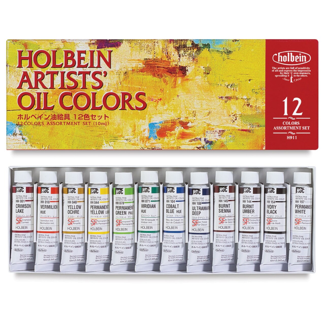 Holbein Artists' Oil Colors - Set of 12, Assorted Colors, 10 ml Tubes